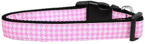 Pink Houndstooth Nylon Dog Collar Medium Narrow