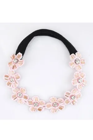 Pink Lace And Beads Embellished Floral Hairtie