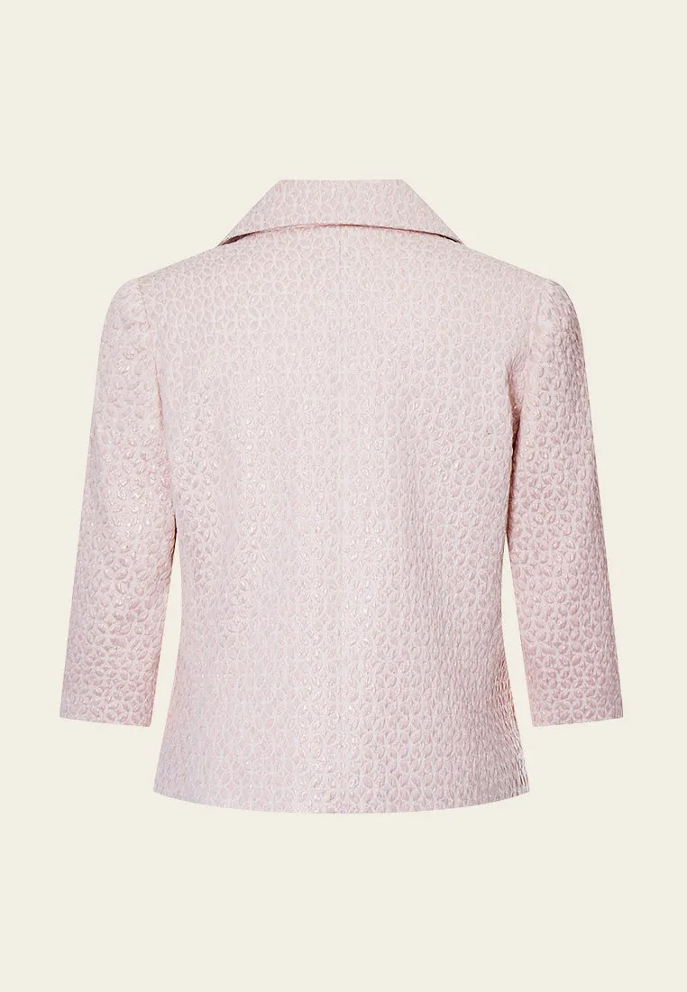 Pink Lapel Jacquard Cropped Jacket