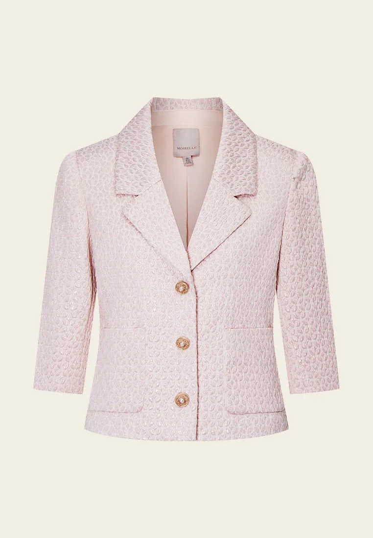 Pink Lapel Jacquard Cropped Jacket