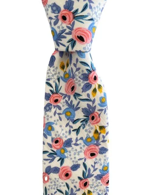 Pink, Lavender, Periwinkle and Yellow Floral Men's Cotton Necktie