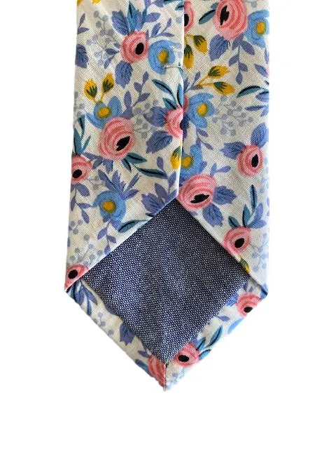 Pink, Lavender, Periwinkle and Yellow Floral Men's Cotton Necktie