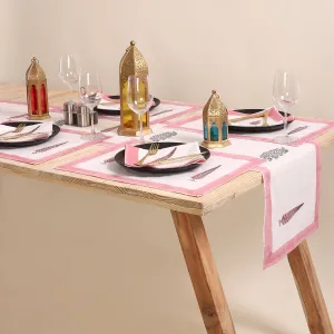 Pink Leaf Block Printed Cotton Table Mats And Runners