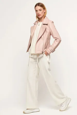 Pink leather biker jacket