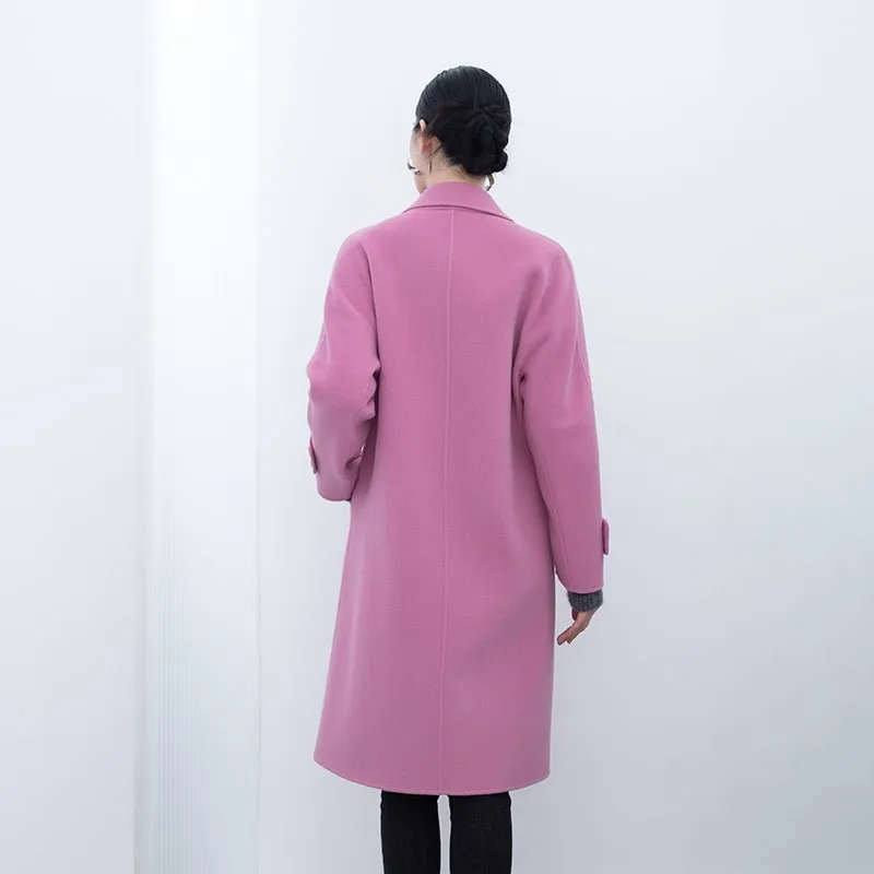 Pink Long Woolen Double Breasted Overcoats