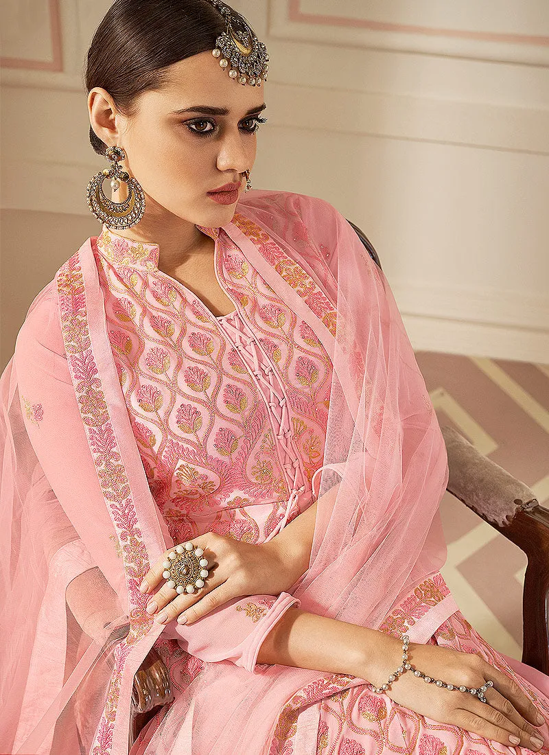 Pink Lucknowi Embroidered Anarkali Suit