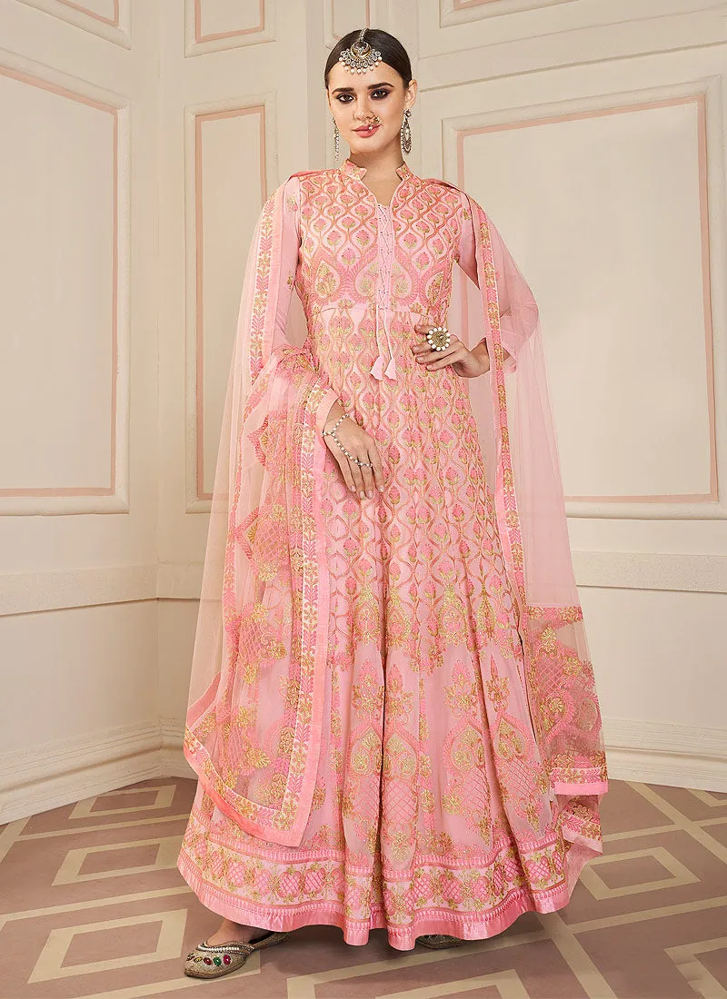 Pink Lucknowi Embroidered Anarkali Suit