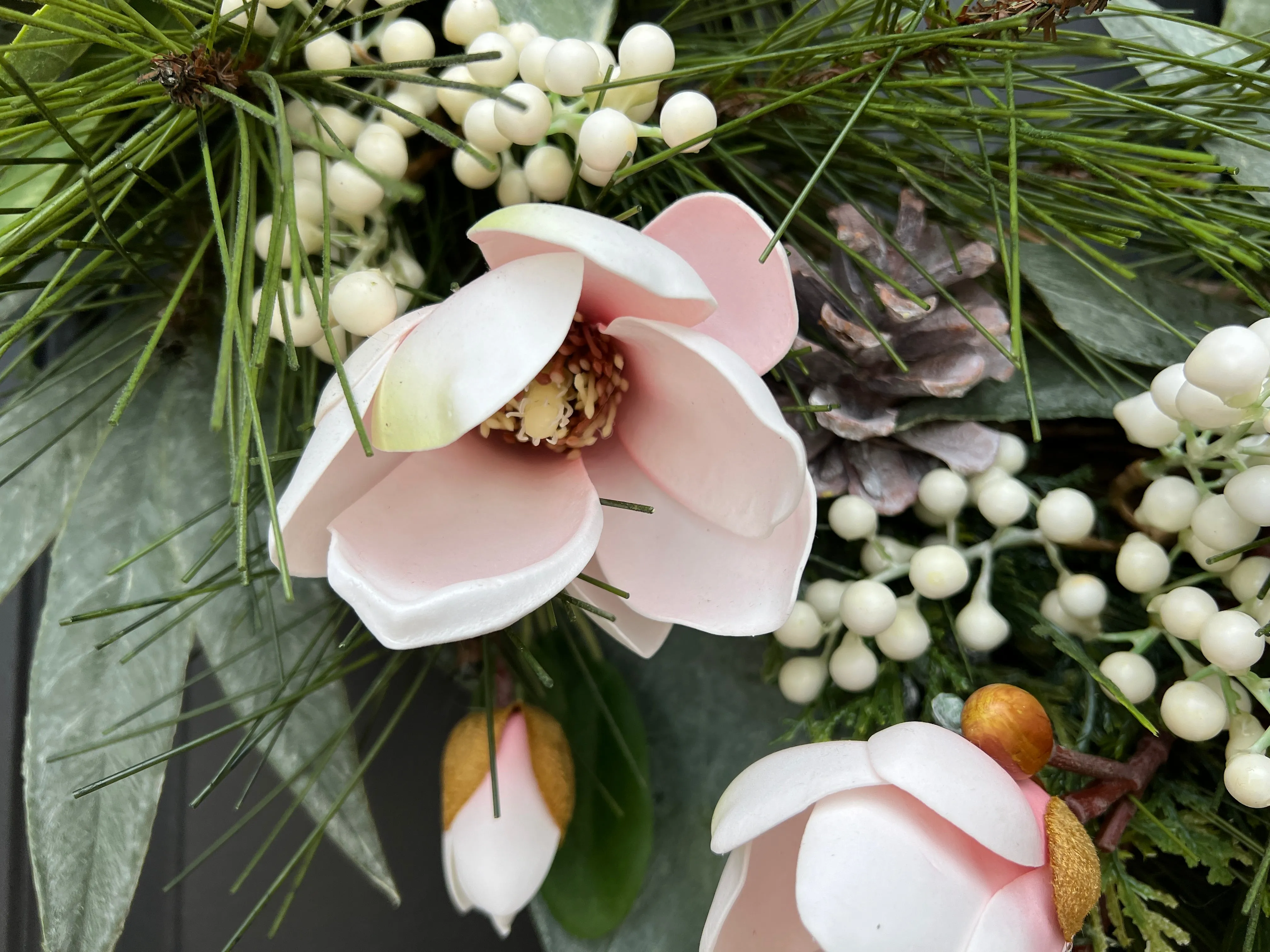 Pink Magnolia Winter Wreath