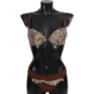 PINK MEMORIES Elegant Brown Lace Two-Piece Swimsuit