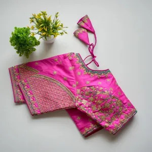 Pink Mulmul Silk Blouse with Golden Embroidery and Sequins