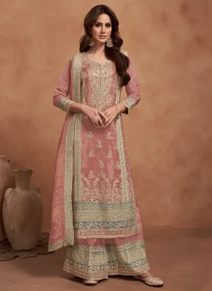 Pink Multi Embroidered Wedding Palazzo Suit