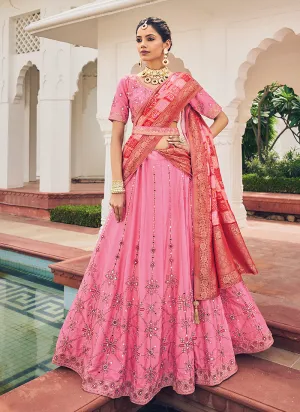 Pink Multi Embroidery Festive Lehenga Choli