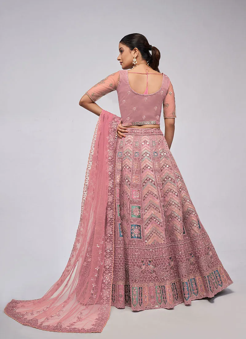 Pink Multi Embroidery Lehenga Choli For Indian Wedding