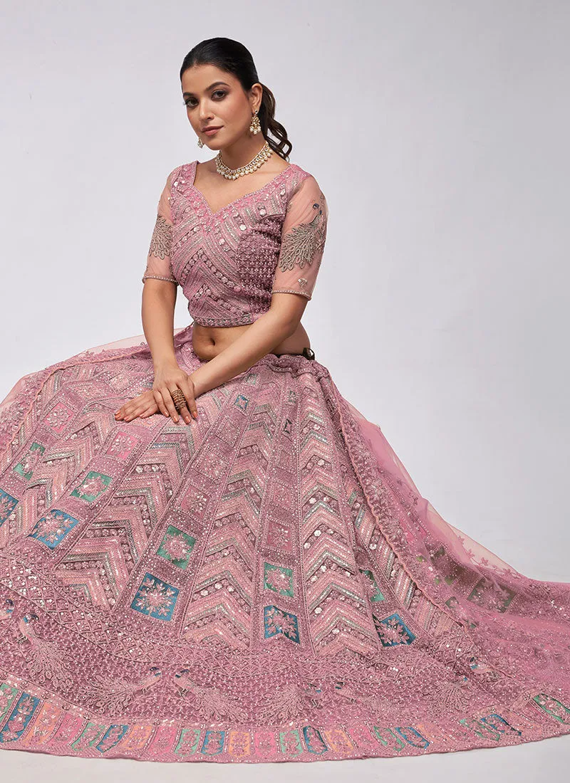 Pink Multi Embroidery Lehenga Choli For Indian Wedding