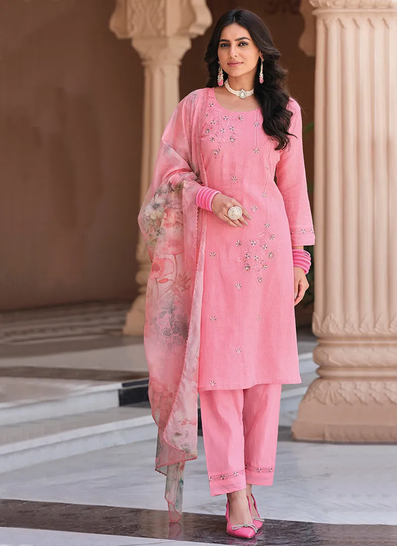 Pink Multi Floral Embroidery Cotton Salwar Kameez