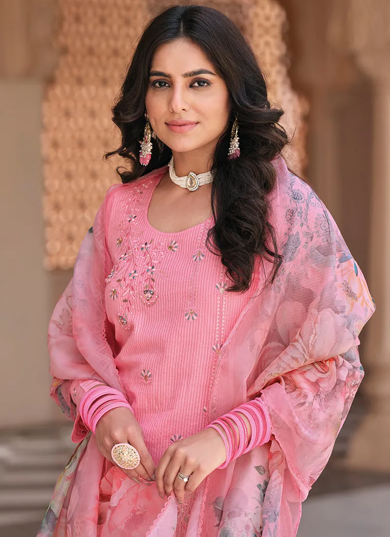 Pink Multi Floral Embroidery Cotton Salwar Kameez