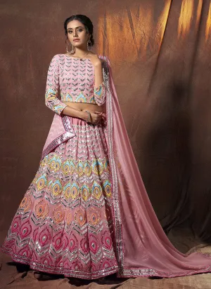 Pink Multicoloured Embroidered Lehenga Choli