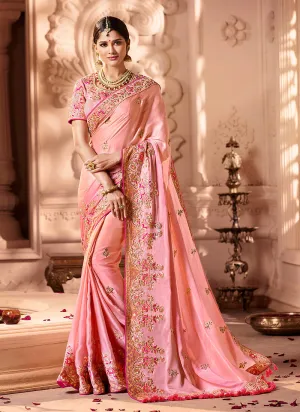 Pink Overall Traditional Zari Embroidered Designer Silk Saree