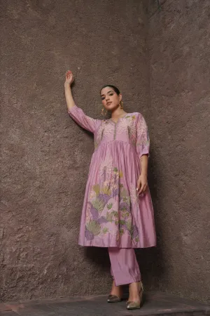 Pink Palash Silk Suit with Embroidery Detailing