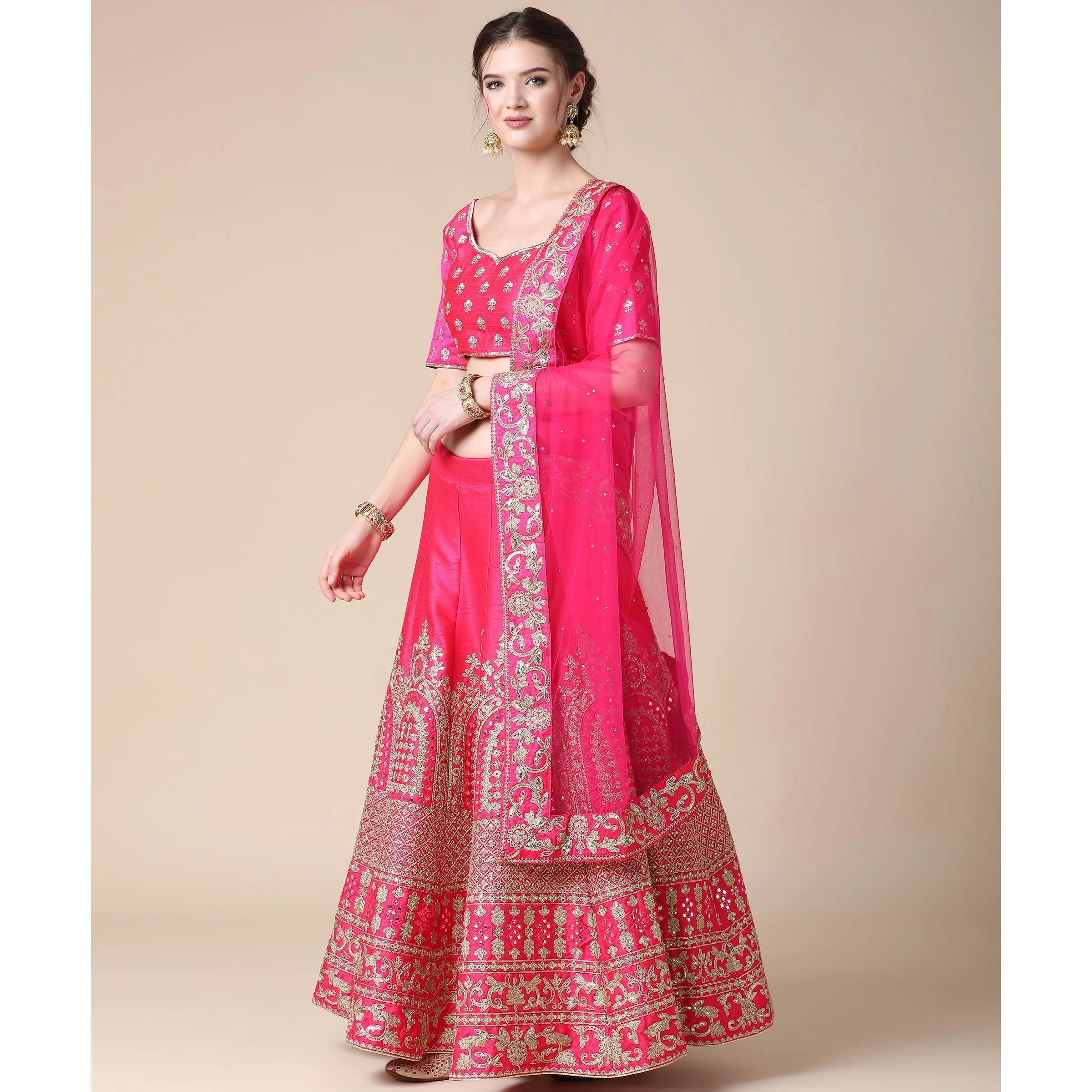 Pink Partywear Sequins Embroidered Heavy Silk Lehenga