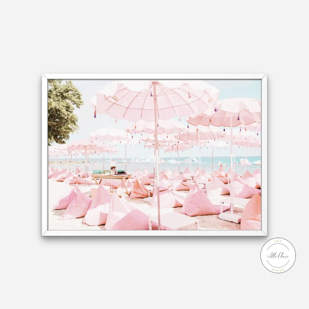 Pink Pastel Beach Photography INSTANT DOWNLOAD Art Print, Beach Umbrella, Peaceful Wall Art, Neutral Wall Art, Beach Picture, Modern Coastal Decor