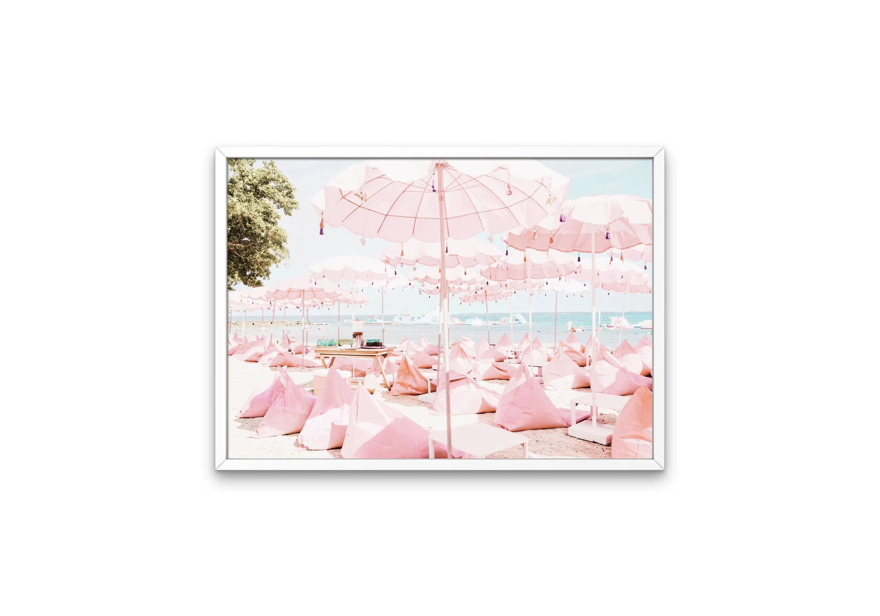 Pink Pastel Beach Photography INSTANT DOWNLOAD Art Print, Beach Umbrella, Peaceful Wall Art, Neutral Wall Art, Beach Picture, Modern Coastal Decor