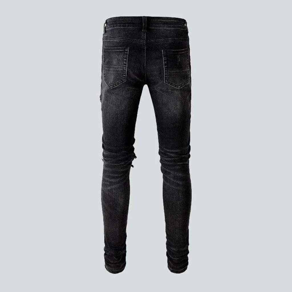 Pink patch men's biker jeans