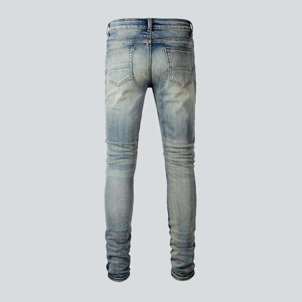 Pink patchwork knees men's jeans