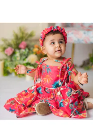 Pink Peacock Printed Sleeveless Dress