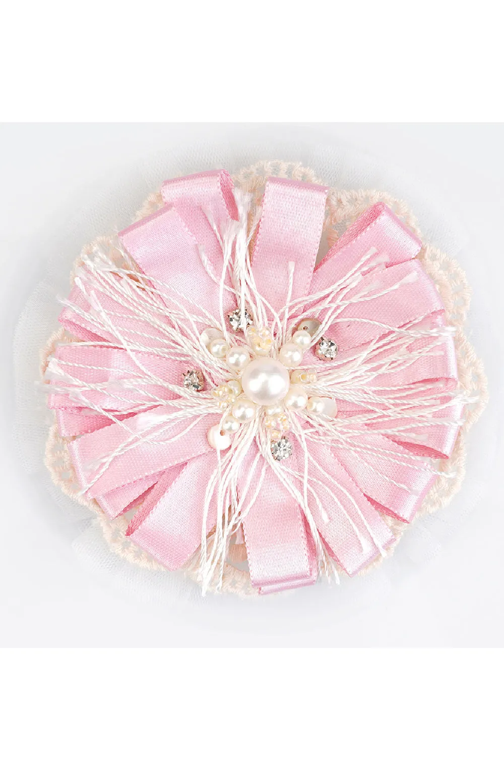 Pink Pearl And Feathers Embellished Tulle Hairclip