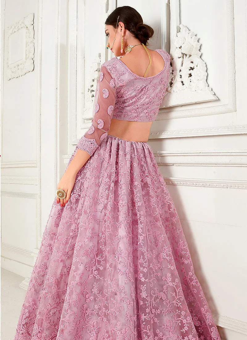 Pink Pearl Embroidered Wedding Lehenga Choli