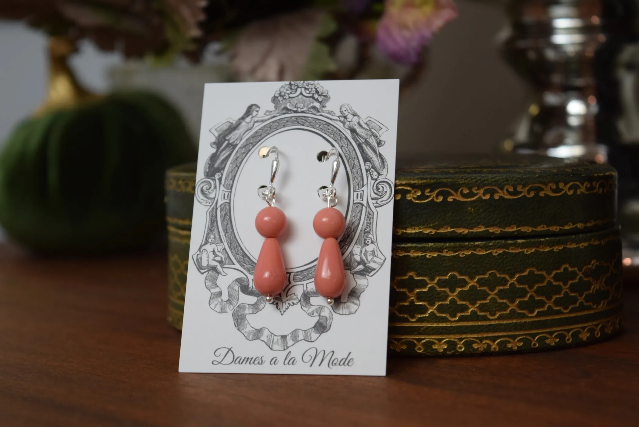 Pink Pearl "Coral" 2-stone teardrop earrings