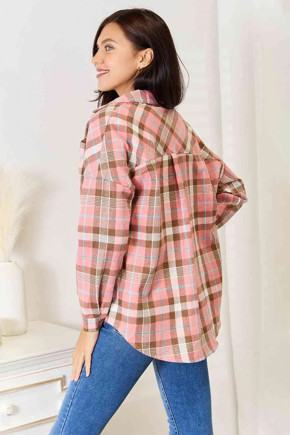 Pink Plaid Button-Up Shirt