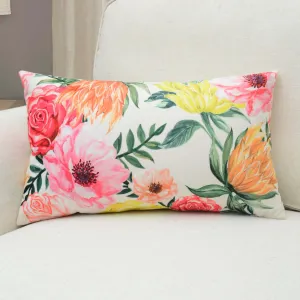 Pink Printed Flower Lumbar Pillow