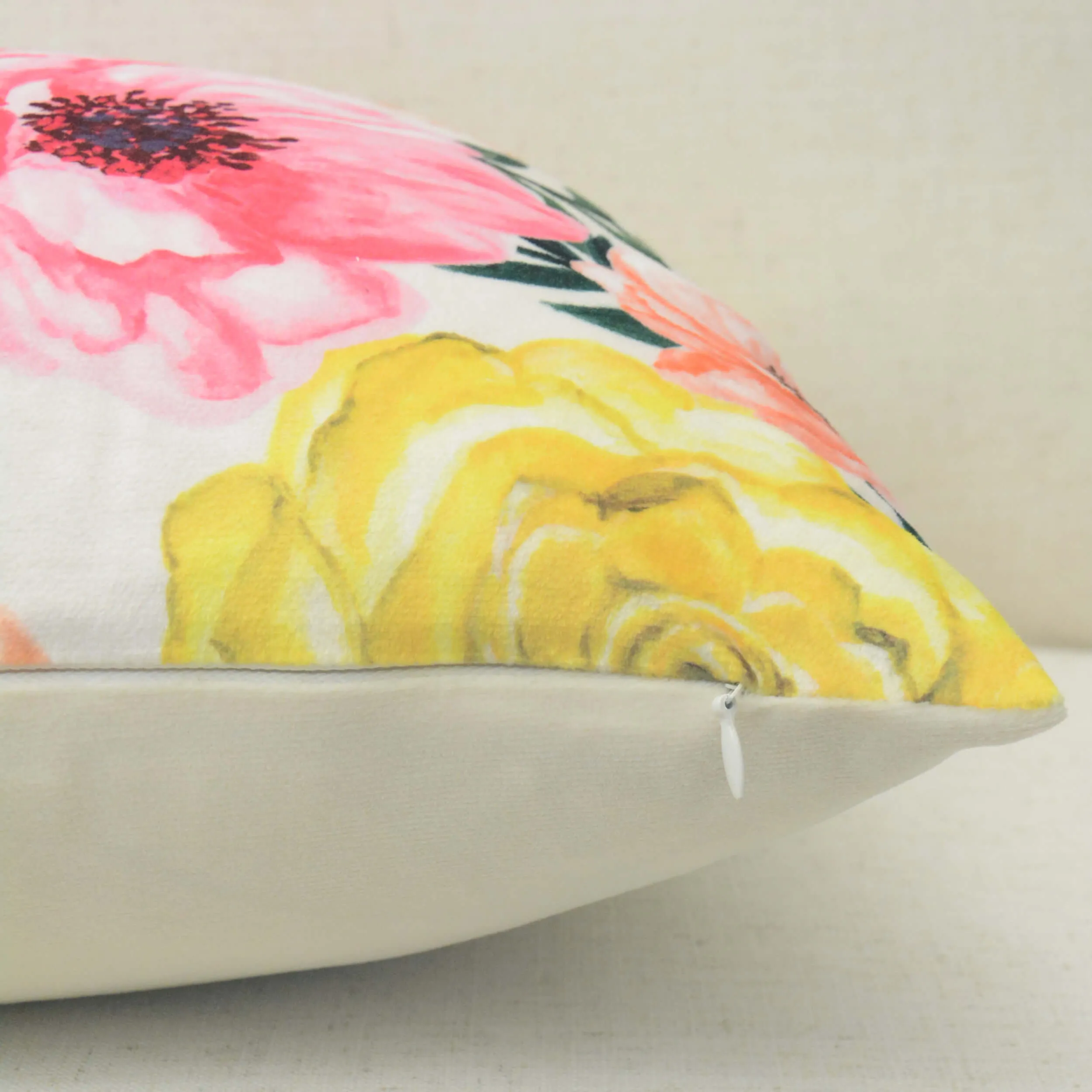 Pink Printed Flower Lumbar Pillow