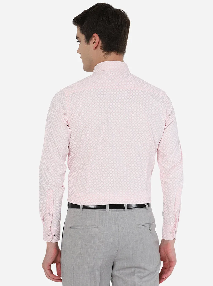 Pink Printed Slim Fit Formal Shirt | Metal