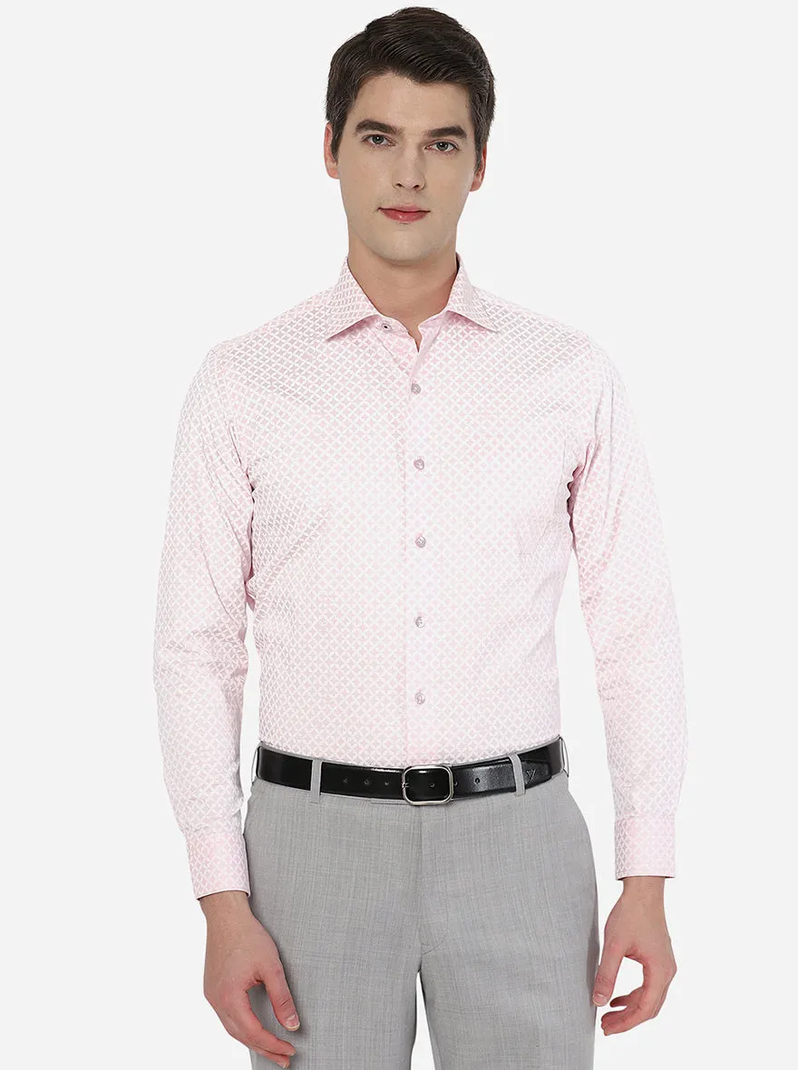 Pink Printed Slim Fit Formal Shirt | Metal