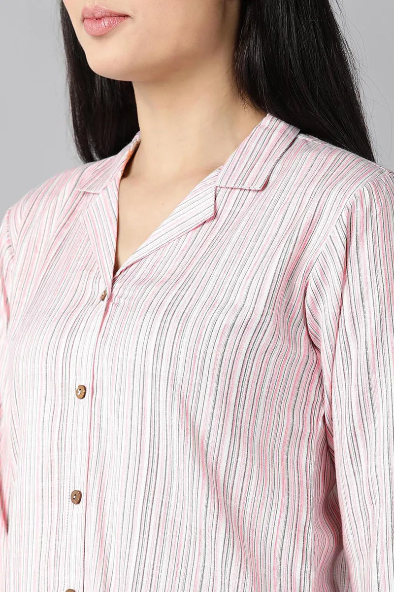 Pink Pure Cotton Striped Night Suit