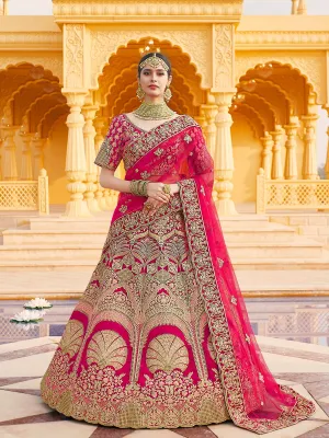 Pink Pure Velvet Semi Stitched Lehenga With Unstitched Blouse