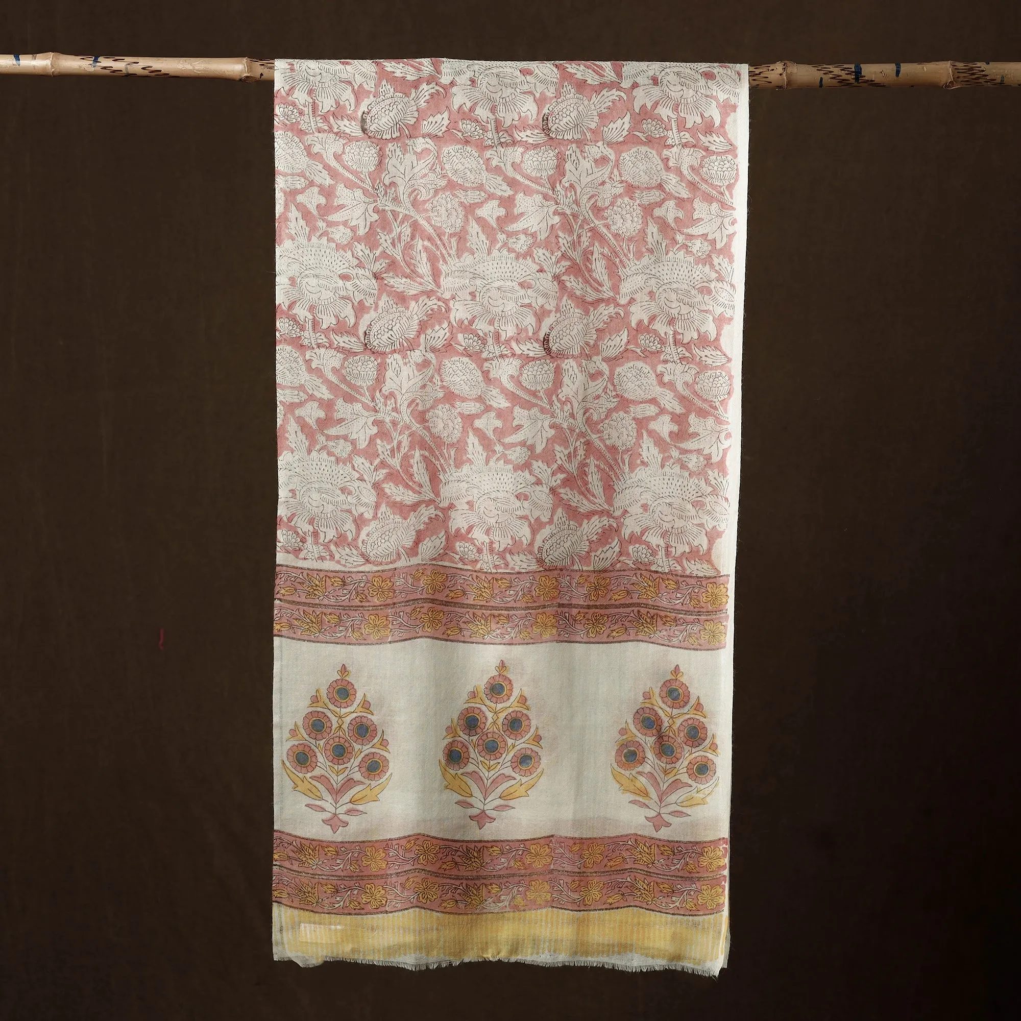 Pink - Pure Wool Sanganeri Hand Block Printed Stole