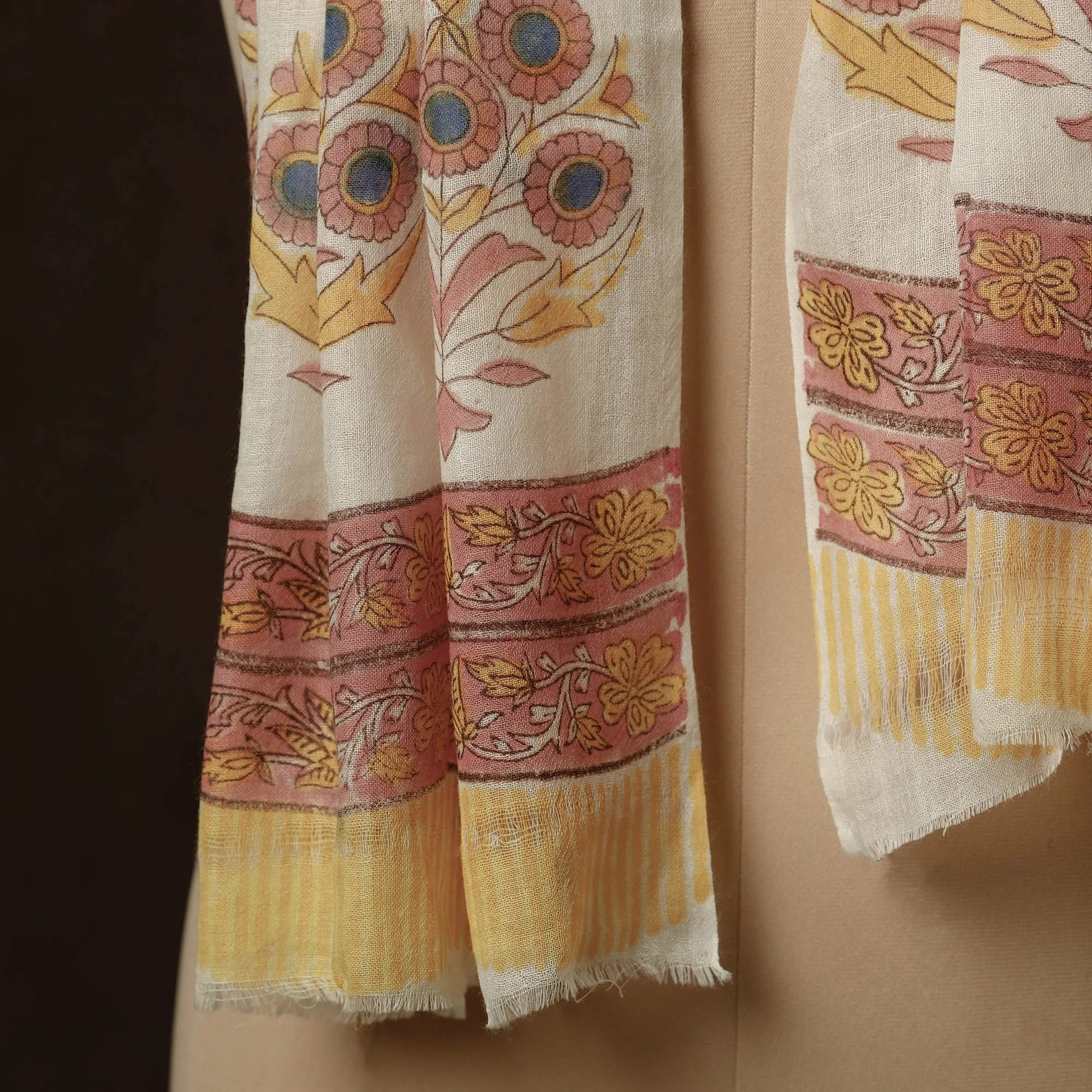 Pink - Pure Wool Sanganeri Hand Block Printed Stole