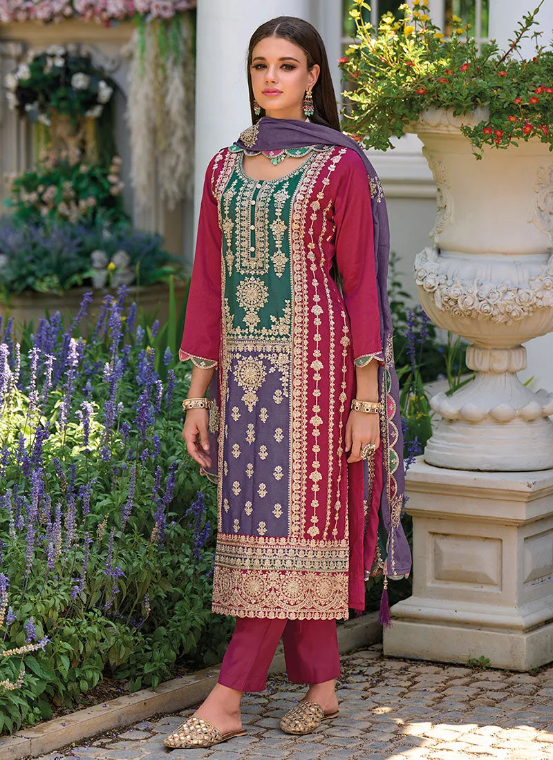 Pink Purple Multi Embroidery Traditional Pakistani Salwar Suit