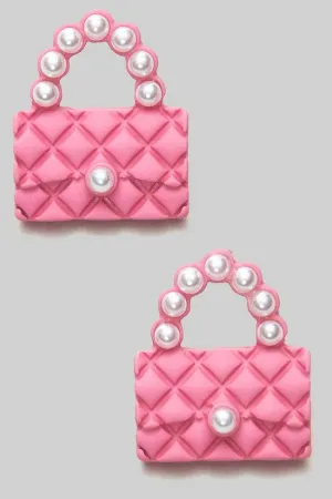 Pink Quilted Handbag Stud Earrings