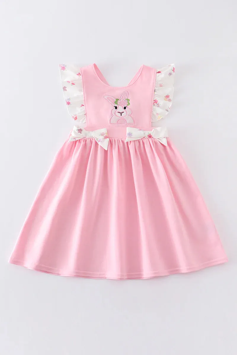 Pink Rabbit Applique Ruffle Dress