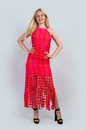 Pink Red Circle Appliqué Lace Dress