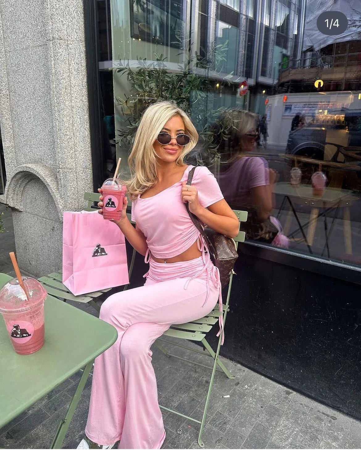 PINK ROUND NECK RUCHED CROP TOP AND FLARED TROUSER CO-ORD