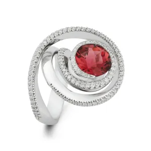 Pink Rubellite and Diamond Swirl Ring