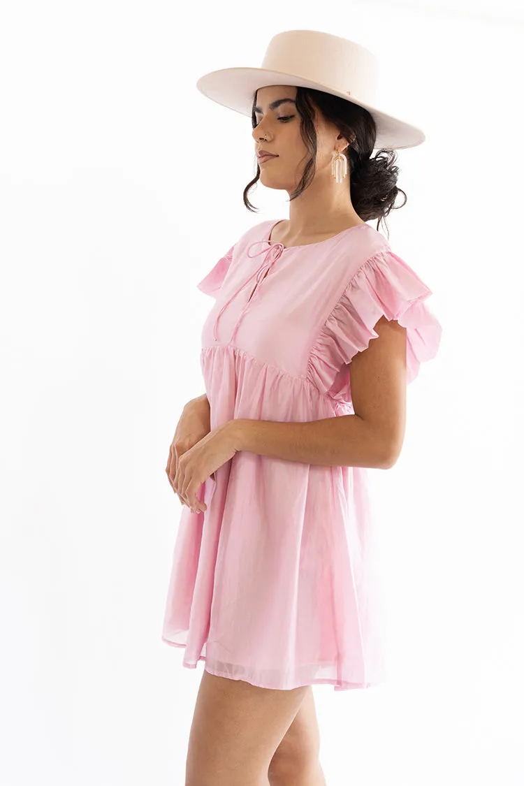 Pink Ruffle Sleeve Dress