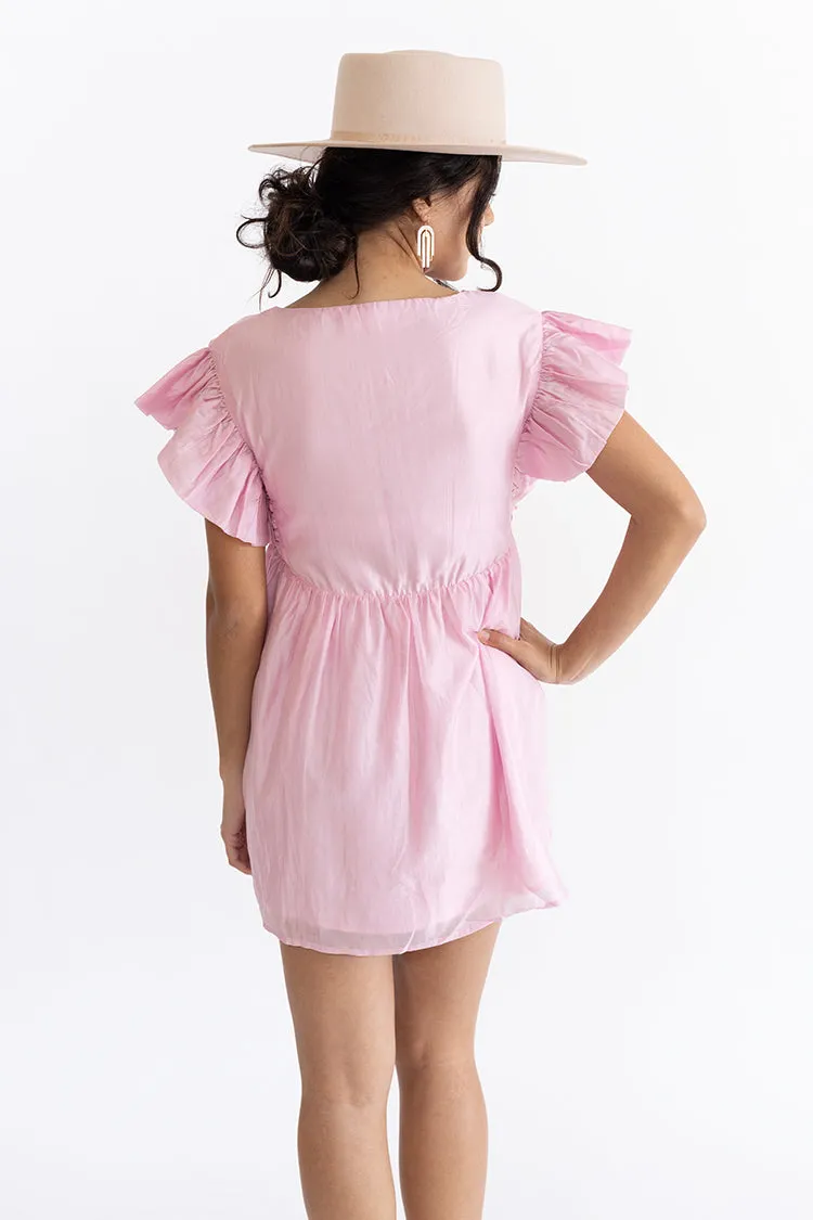 Pink Ruffle Sleeve Dress