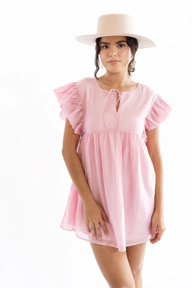 Pink Ruffle Sleeve Dress